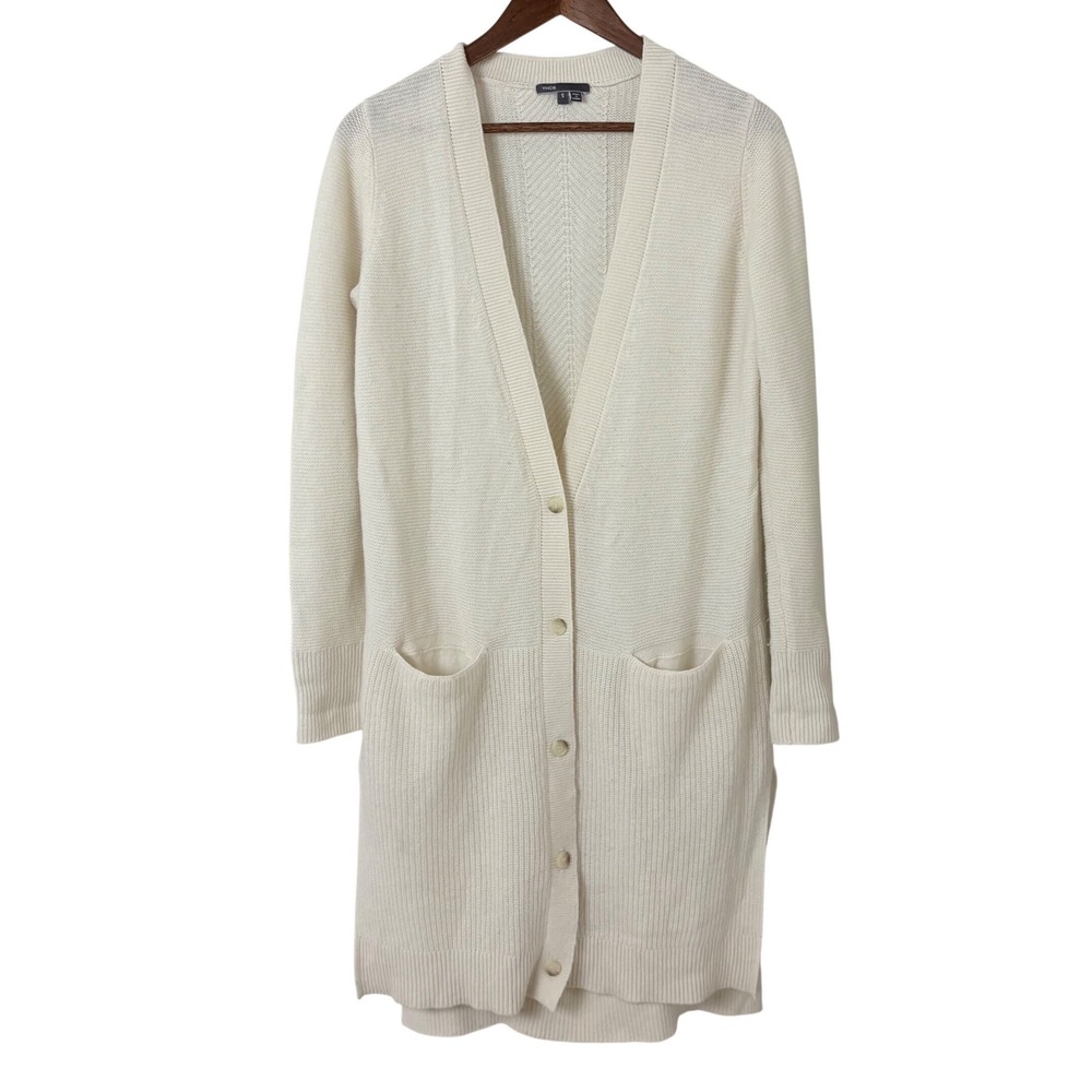 Vince Cashmere knit Quiet Luxury Fisherman Oversize Cardigan Sweater S Longline